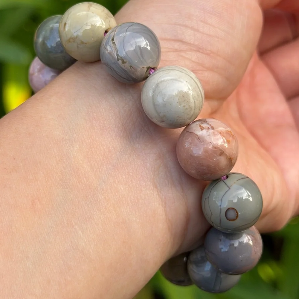 15mm‎ stretchable chunky multicolor Alashan agate bracelet 0837